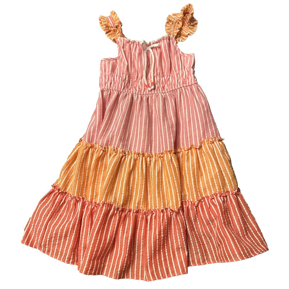 Jona Michelle Dress Sizeโ 8Y Pink Stripes Orange Tiered Sleeveless Summer (4)